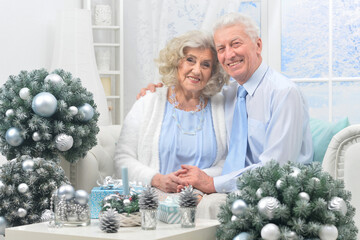 Canvas Print - Elderly couple in a room with New Year's decor