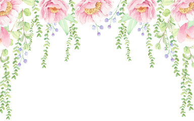 Sticker - watercolor pink peony flower bouquet  background