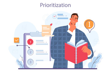 Poster - Soft skills concept. Business people or employee with prioritization