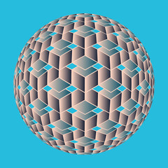 Wall Mural - floating sphere with geometric pattern in blue silver shades