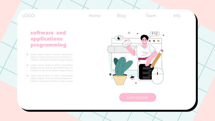 Poster - programming web banner or landing page. coding, testing and writing