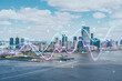 Aerial panoramic helicopter city view of New Jersey City financial Downtown skyscrapers. Forex graph hologram. The concept of internet trading, brokerage and fundamental analysis
