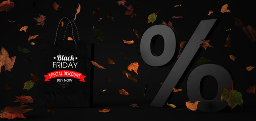 Canvas Print - Black Friday Shopping Bag Percent Foliage