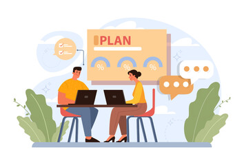 Poster - Business plan concept. Idea of business strategy. Setting a goal
