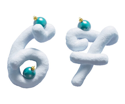 Handwritten Snow alphabet. Christmas toy. Number 6, 7
