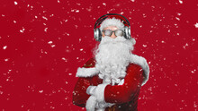 Cool Santa Claus Is Listening Music In Headphones. Cool RED DJ Poster - Your Text.