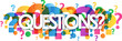 QUESTIONS? typography banner with colorful question marks on transparent background