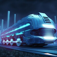 At The Underground Subway Station Is A Train Locomotive With Wagons. 3D Illustration