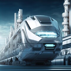 Leinwandbilder - At the underground subway station is a train locomotive with wagons. 3D illustration