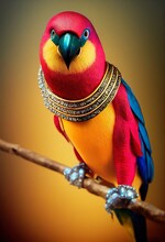 Close-up Portrait Of An Amazing Colorful Red-and-yellow Parrot. 3D Rendering.