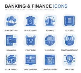 Leinwandbilder - Modern Set Banking and Finance Gradient Flat Icons for Website and Mobile Apps. Contains such Icons as Balance, E-Banking, Auction, Financial Growth. Conceptual color flat icon. Vector pictogram pack.