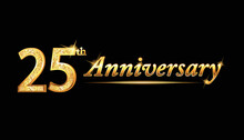 25 Anniversary Celebration. 25th Anniversary Celebration. 25 Year Anniversary Celebration With Glitter Shine And Black Background.