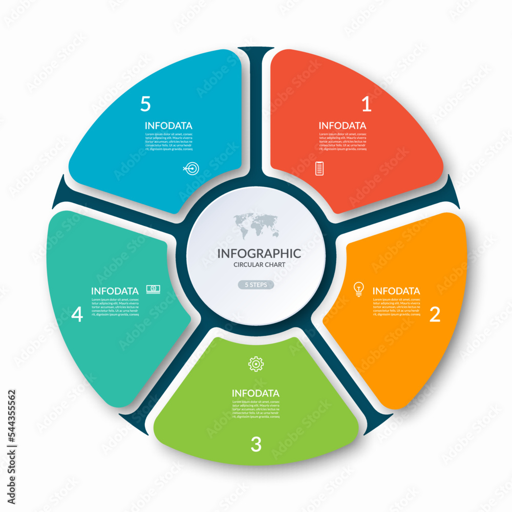 Infographic circle with 5 options, parts. 5-step vector template for ...