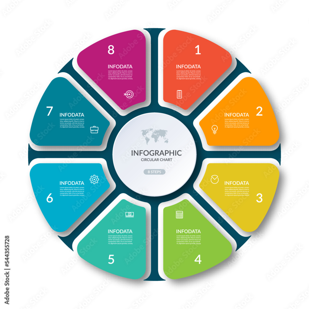 Vector de Stock Infographic circle with 8 options, parts. 8-step vector ...