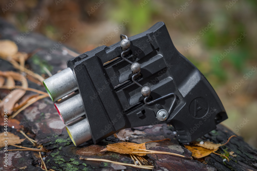Gun That Shot Rockets Photo Stock A signal pistol with a cassette of three colored ...