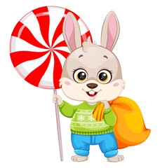 Sticker - Cartoon character rabbit. Cute bunny.