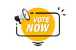 © SMUX - Vote now! Megaphone with text, vote now. Loudspeaker with speech bubble. Banner for business, marketing and advertising. Social Media banner. Vector illustration