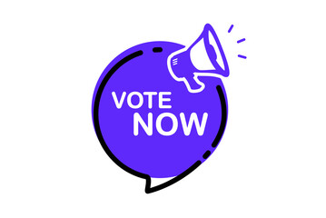 Vote now! Megaphone with text, vote now. Loudspeaker with speech bubble. Banner for business, marketing and advertising. Social Media banner. Vector illustration