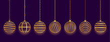 Pack Of Golden Bauble In Line Style For Christmas Design Vector Illustration