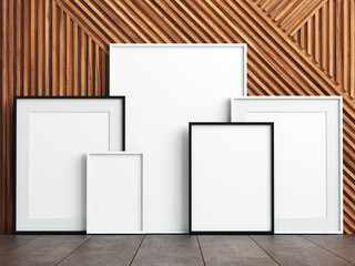 Wall Mural - Gallery wall mockup, set of frames on the wall, banner mockup, 3d render