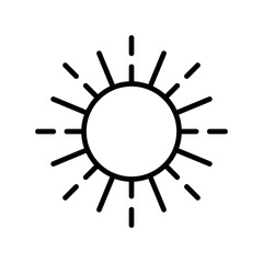 Wall Mural - Sun black icon. Simple vector stylized glyph isolated on white background. Best for mobile apps and web design.