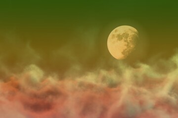 Wall Mural - Abstract background design illustration of misty fog with moon with lights bokeh effect you can use for designing purposes