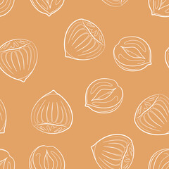 Wall Mural - Hazelnut seamless pattern. Line art vector illustration. Healthy food background.	
