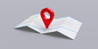 GPS navigation pointer on a paper map. Red Location pin icon,