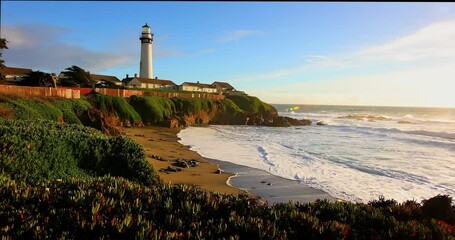 Wall Mural - Pigeon Point Lighthouse on Northern California Pacific Ocean coastline. High quality 4k footage 