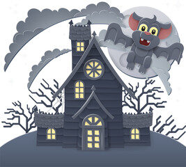 Wall Mural - Halloween Haunted House and Bat Cartoon Scene