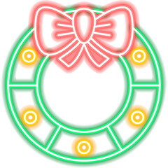 Sticker - Christmas Wreath Neon Sign.  Illustration of Winter Holiday Promotion.