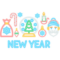 Sticker - New Year Neon Label. Illustration of Winter Promotion.