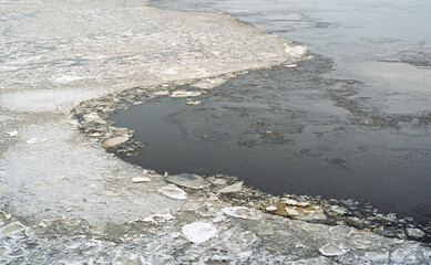 Wall Mural - Ice on the river. frozen river. first frost in winter