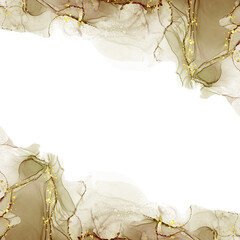 Wall Mural - alcohol ink texture frame background with gold, creative painting cover made with popular art techni