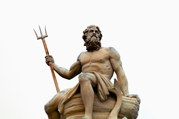 Wall Mural - The mighty figure of Neptune (Poseidon, Triton) god of sea and oceans . Neptune's trident as symbol strength, power and unrestrained. Fragment of an ancient statue.