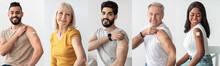 Collection Of Happy Multicultural People Showing Adhesive Bands On Shoulders