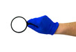 © Nikolay - doctor's hand in blue glove with magnifying glass, isolat