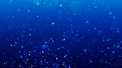 Wall Mural - Blue bokeh particles glitter awards dust gradient abstract background. Futuristic glittering in space on blue background.