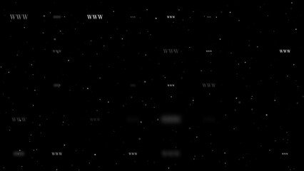 Poster - Template animation of evenly spaced www symbols of different sizes and opacity. Animation of transparency and size. Seamless looped 4k animation on black background with stars