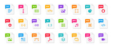 File type icons. File formats in flat design. File and documents extensions. Icons for ui. Vector illustration.