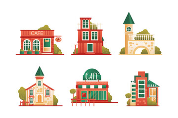 Sticker - City Building Facades and Front Exterior as Urban Construction Vector Set