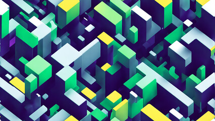 Poster - Seamless abstract background with green and yellow cubes. Tileable backdrop. Geometric shapes, wallpaper. block design. 