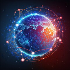 Poster - Global communication technologies, earth globe with neon lines 3d illustration