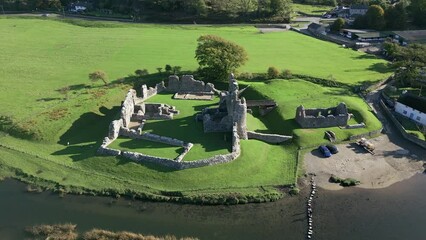 Poster - Aerial view of the ruins of an ancient Norman era castle (Ogmore)