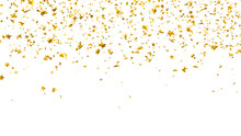Golden Confetti. Falling Gold Foil, Flying Yellow Glitter. Christmas Holiday And Anniversary Party Upper Layer