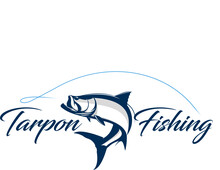 Tarpon Fishing Logo Vector. Unique And Fresh Tarpon Fish Jumping Out Of The Water. Great To Use As Your Tarpon Fishing Activity. 