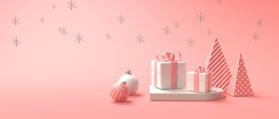 Poster - Christmas gift boxes and ornaments - 3D render illustration