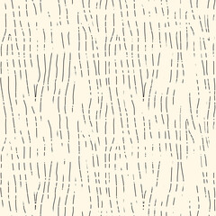 Sketched organic, natural, wooden seamless pattern. Freehand surface print. Handdrawn background. Dash striped texture