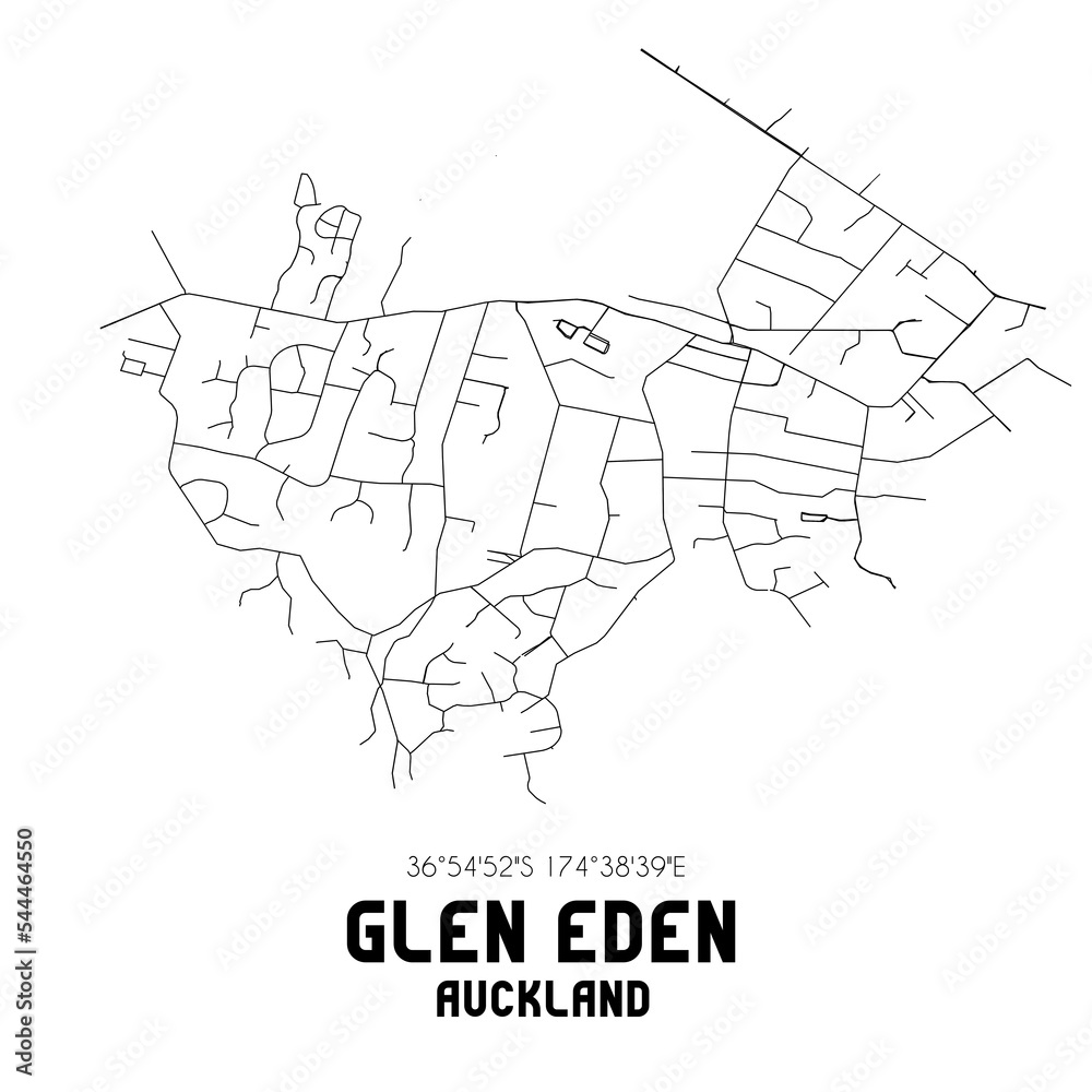 Glen Eden, Auckland, New Zealand. Minimalistic road map with black and ...