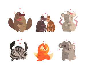 Poster - Couple of Animals in Love Embracing Each Other Vector Set